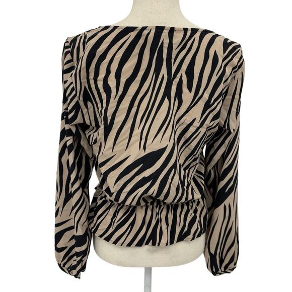 Sanctuary Zebra Print Peplum Top Women's XS V Neck Blouse Y2K Boho Chic Party - Picture 2 of 10